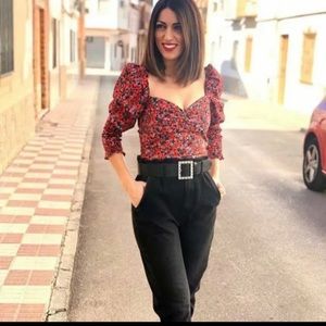 V neck crop top long sleeve